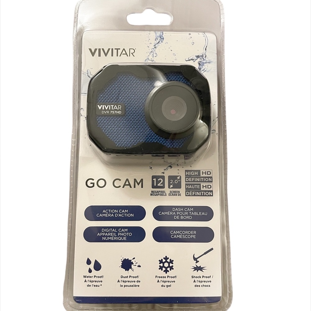 Vivitar DVR 757 Go HD Camera with Rechargeable Battery, Black and Blue